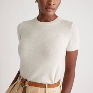 Quince Mongolian Cashmere Tee, Size M Ivory
